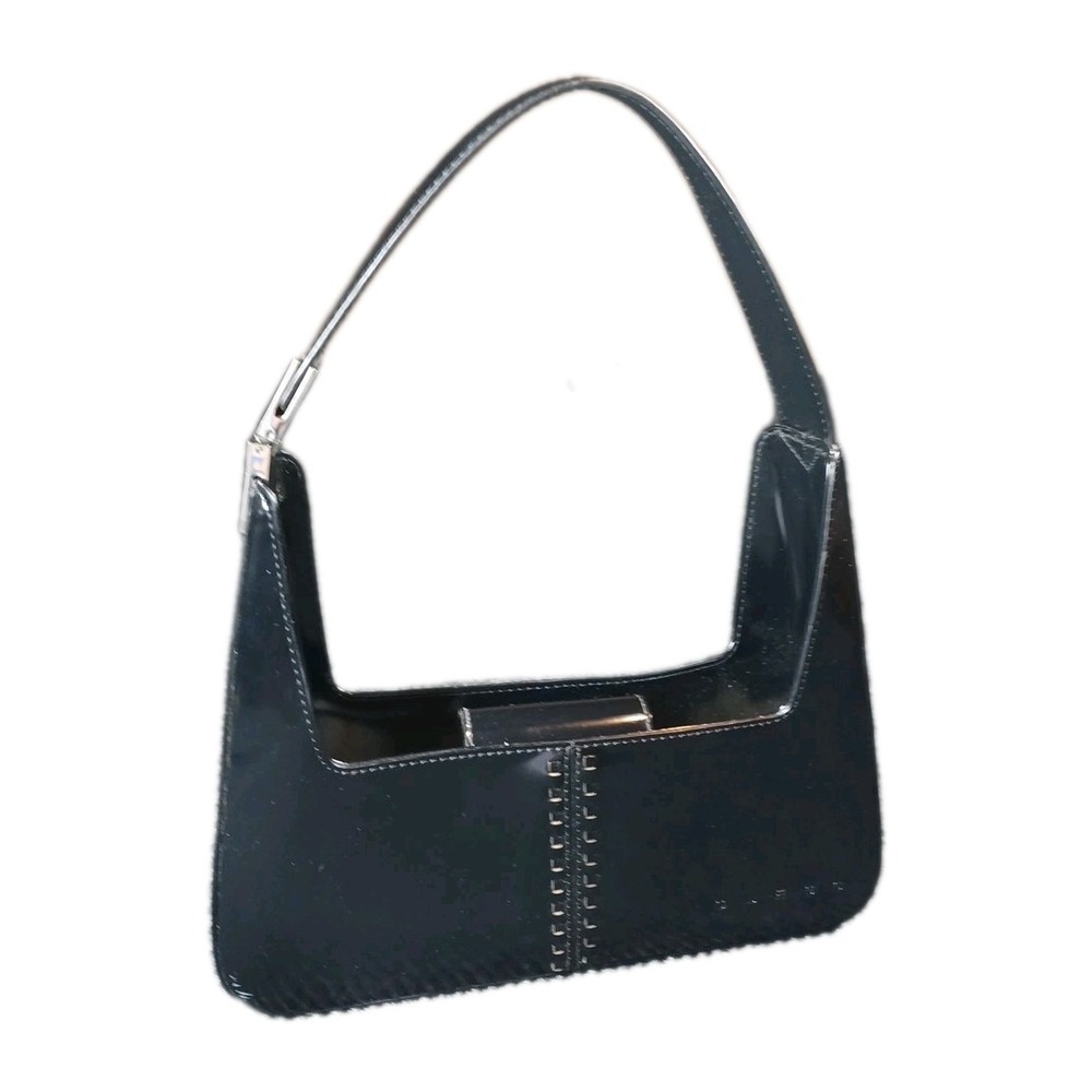 Guess Shoulder Bag Womens Small Black Good Patent Studded Vintage Y2K Purse